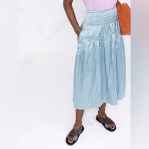 VINCE Metallic Smocked Waist Tiered Cotton Blend Skirt XL